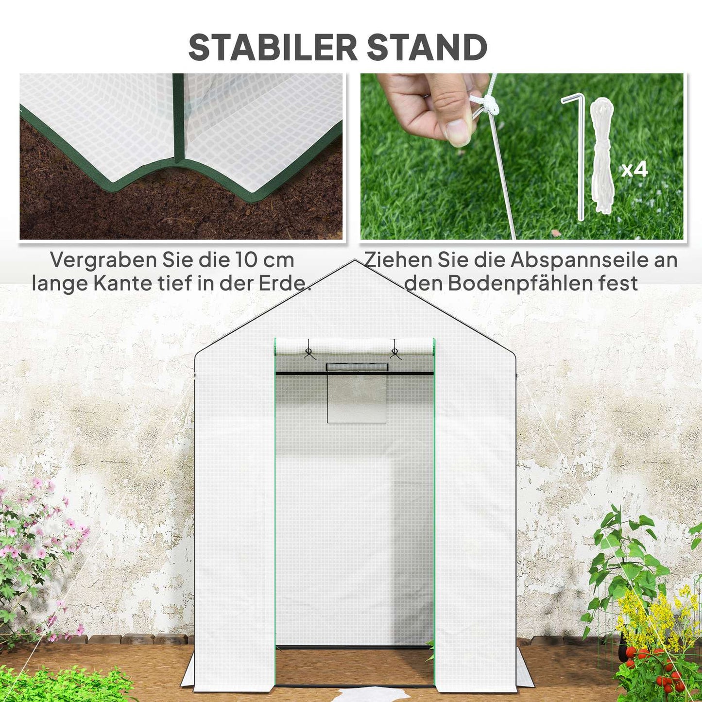 Greenhouse with rolling door and shelves for gardening