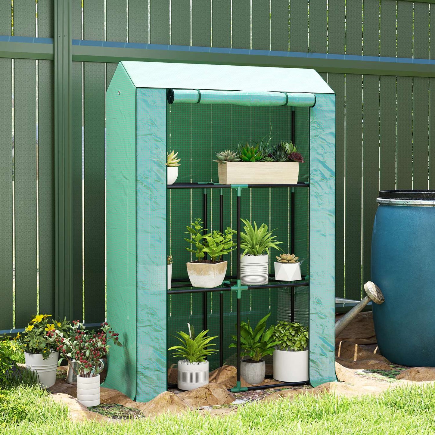 Steel greenhouse with shelves & UV protection, 100x40x150cm