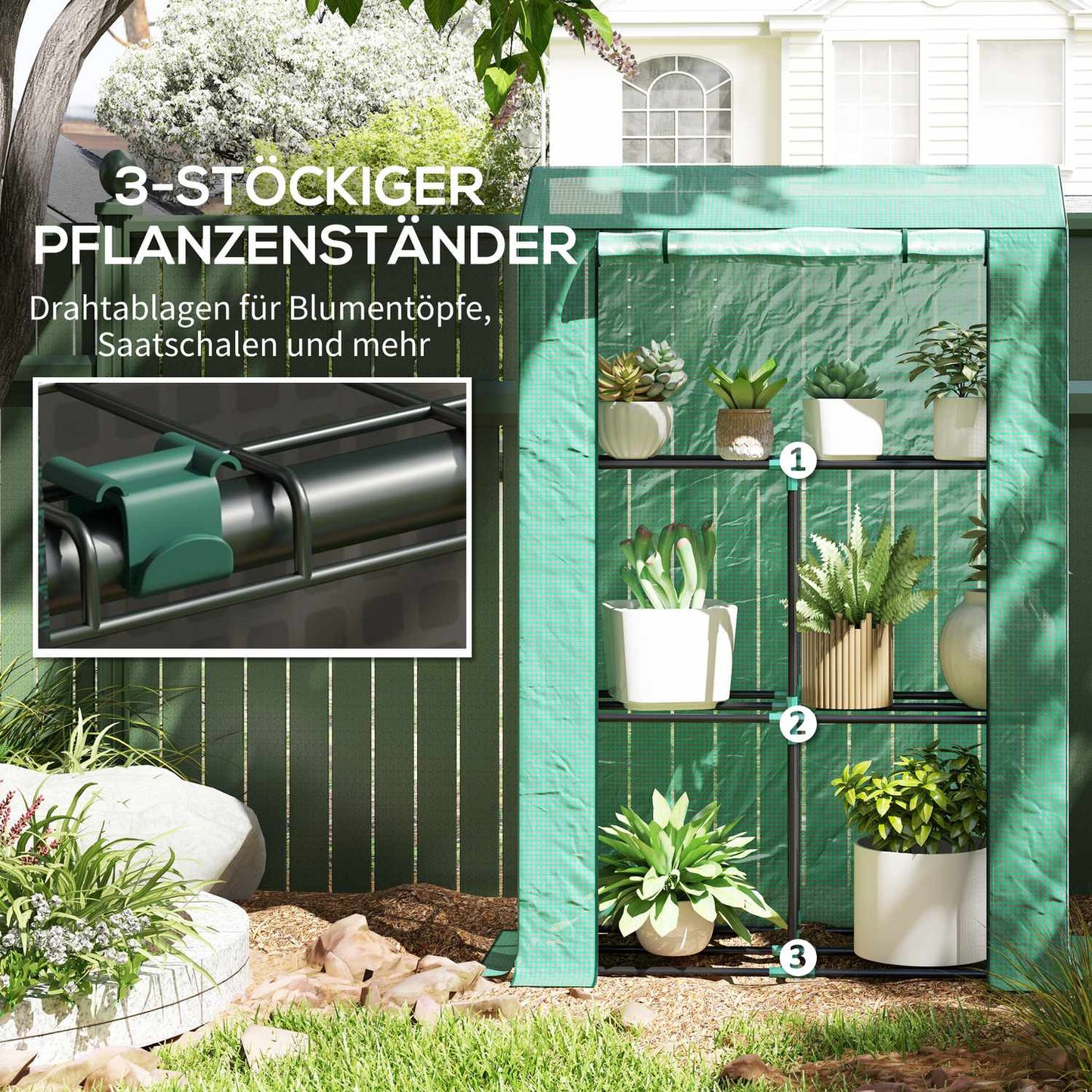Steel greenhouse with shelves & UV protection, 100x40x150cm
