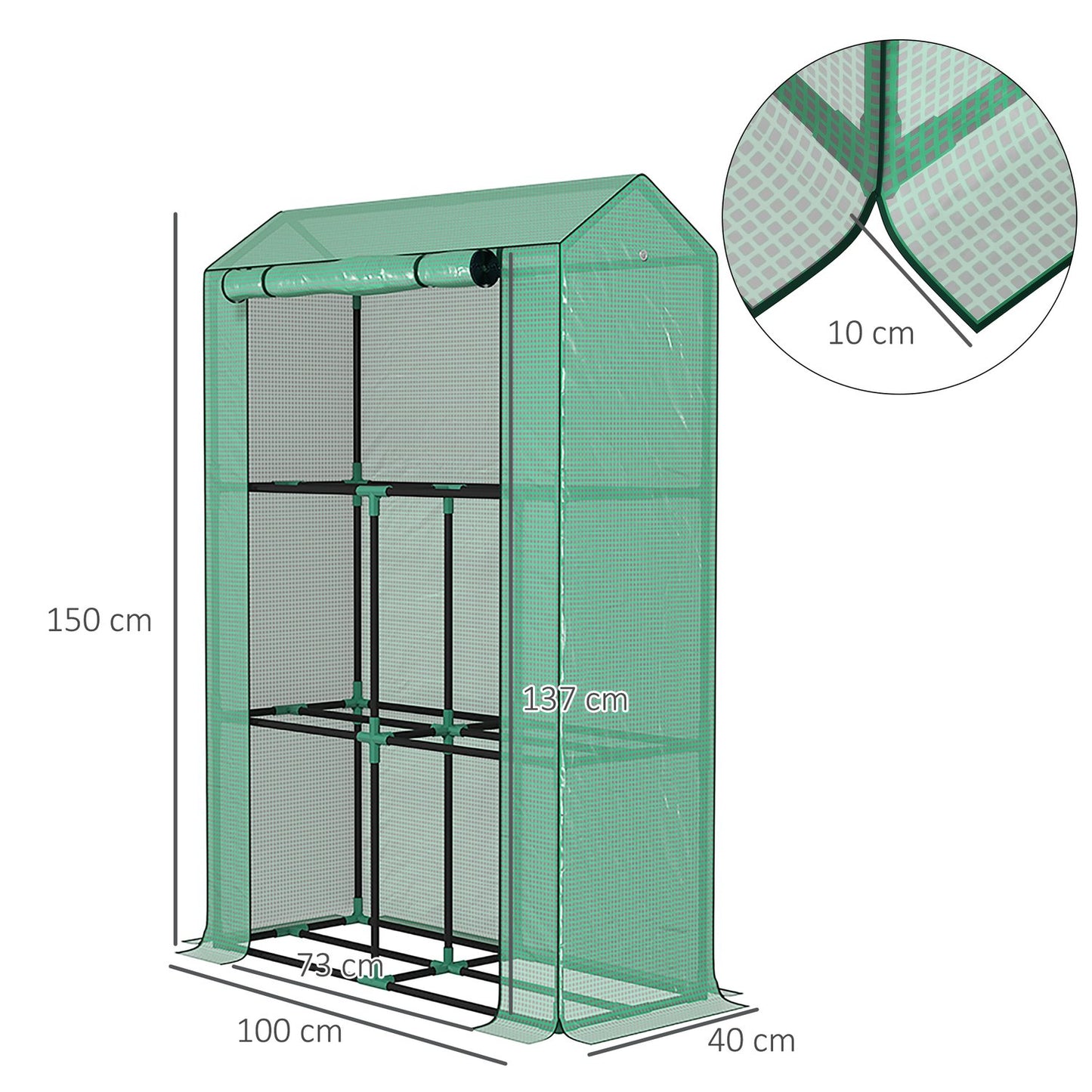 Steel greenhouse with shelves & UV protection, 100x40x150cm