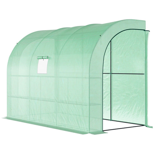 Wall-mounted steel greenhouse with shelves and windows