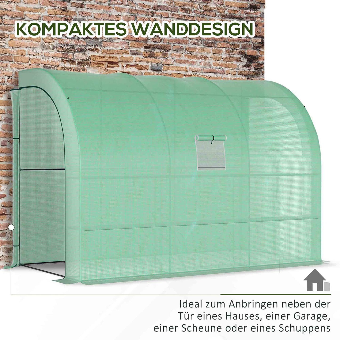 Wall-mounted steel greenhouse with shelves and windows