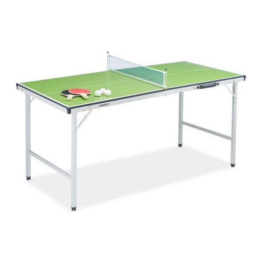 Green ping pong table with accessories