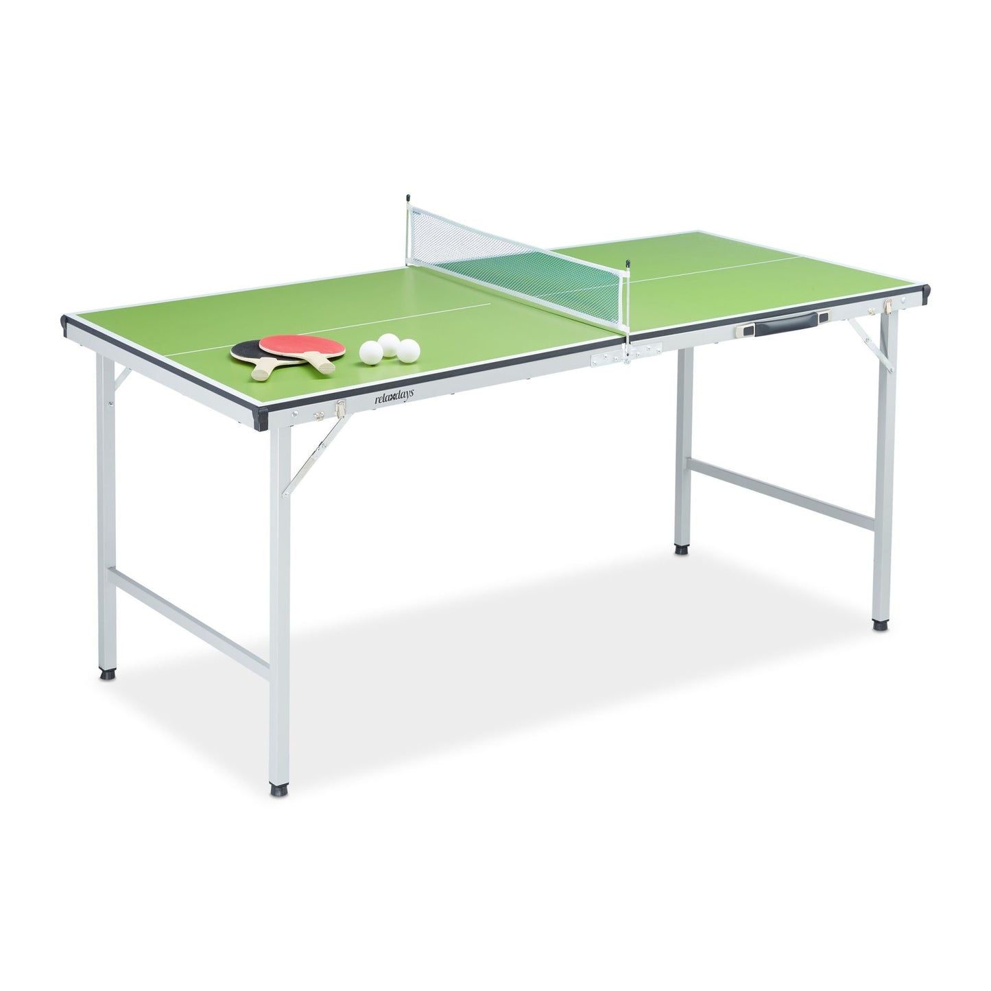 Green ping pong table with accessories