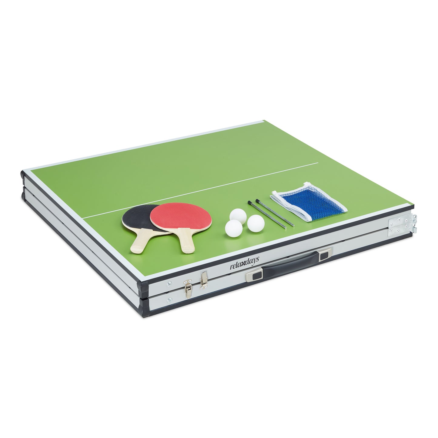 Green ping pong table with accessories