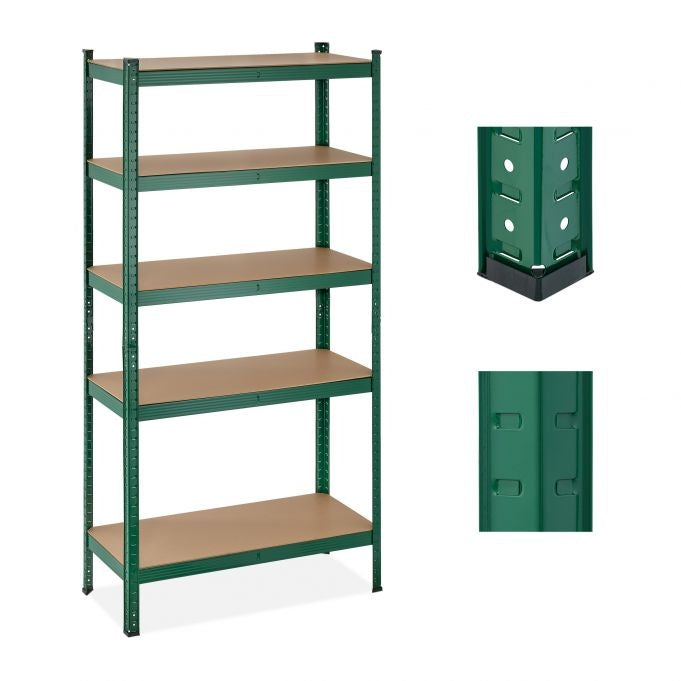 Green sturdy shelves with 5 levels