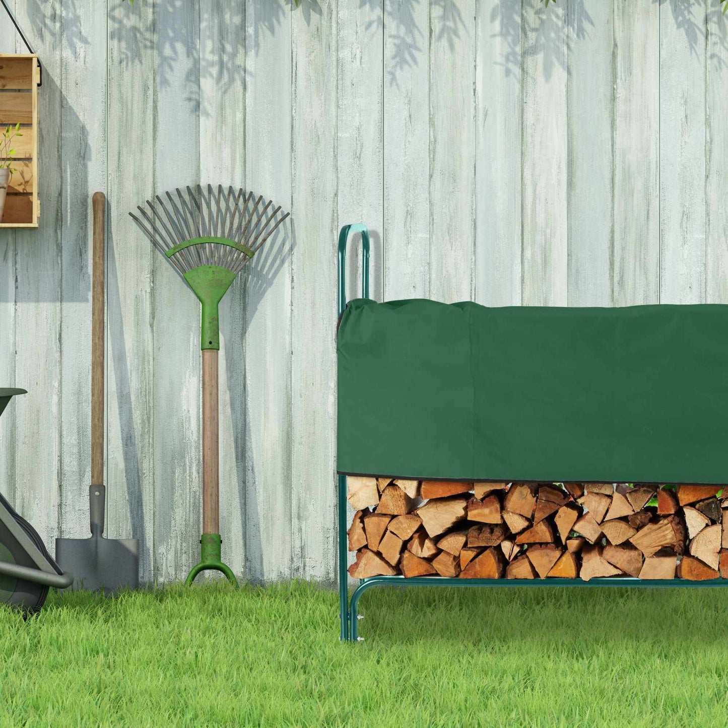 Green wood rack with lid