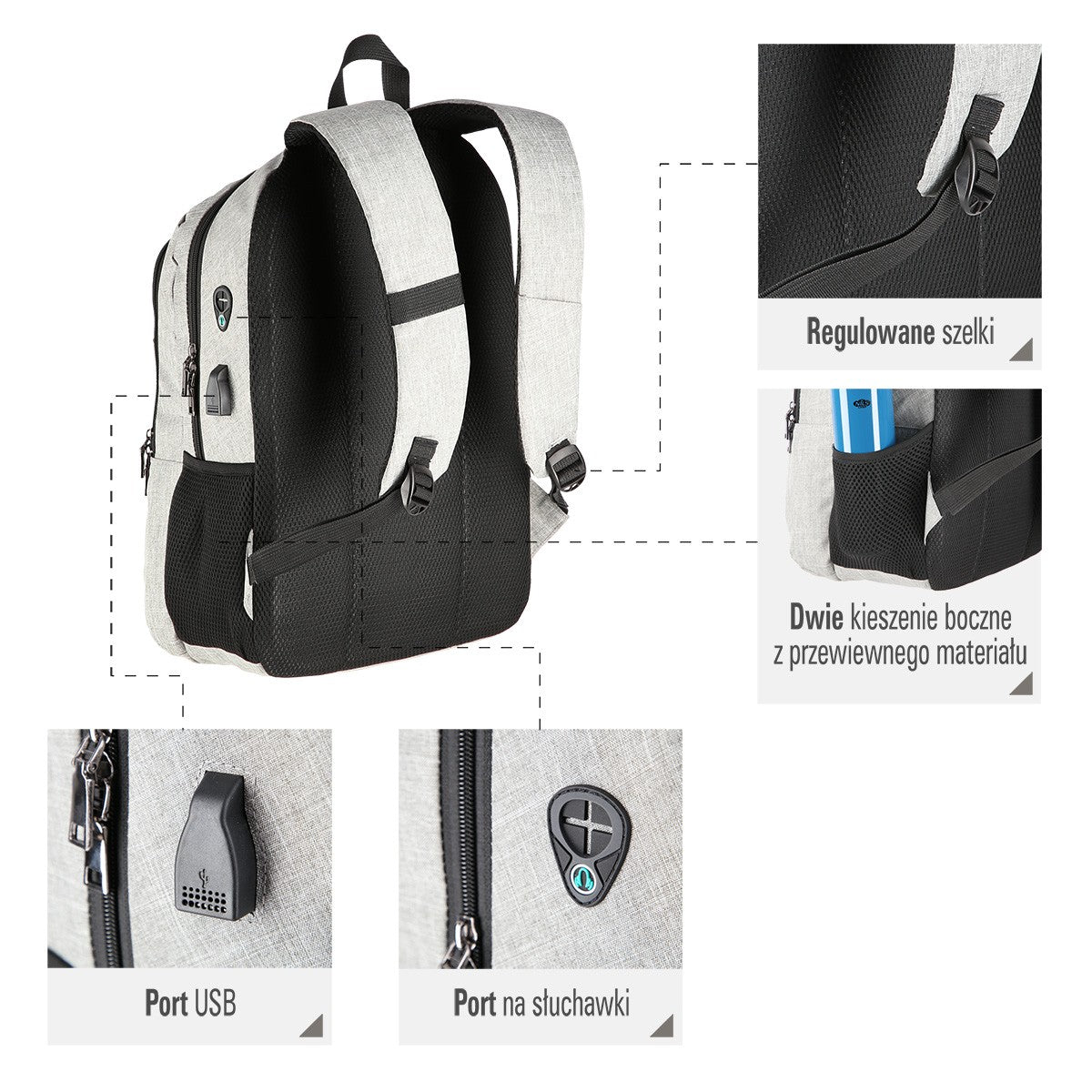 Grey Backpack – Large Capacity, Durable Material