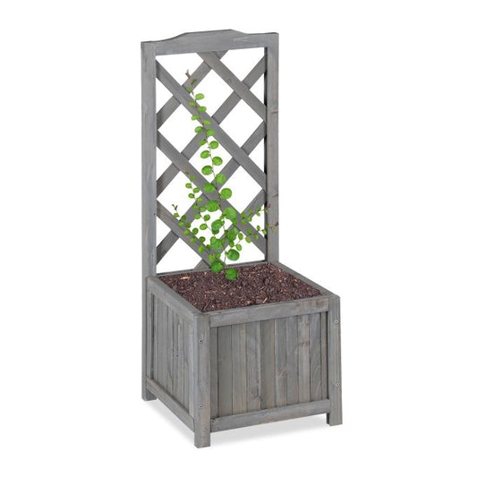 Gray planter box with trellis