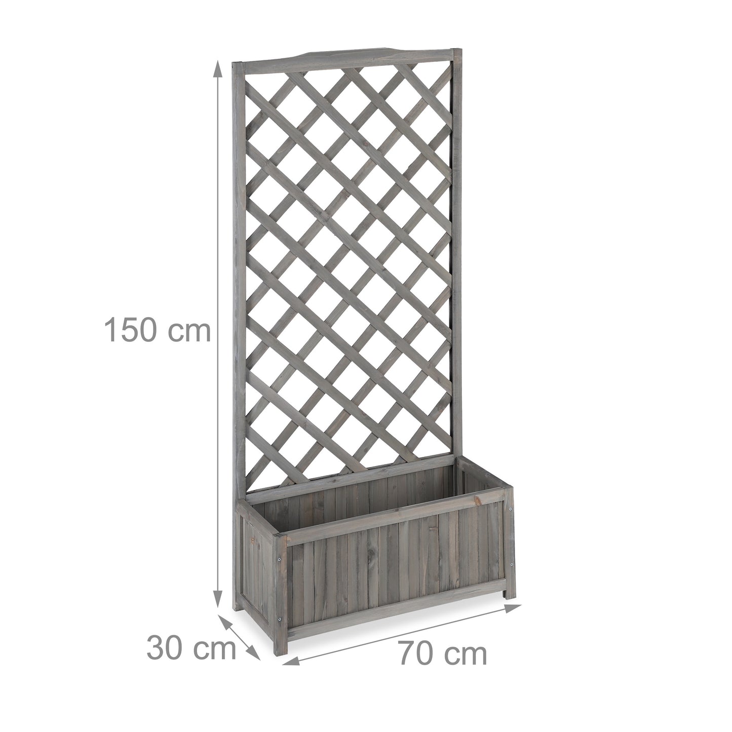 Gray planter box with trellis