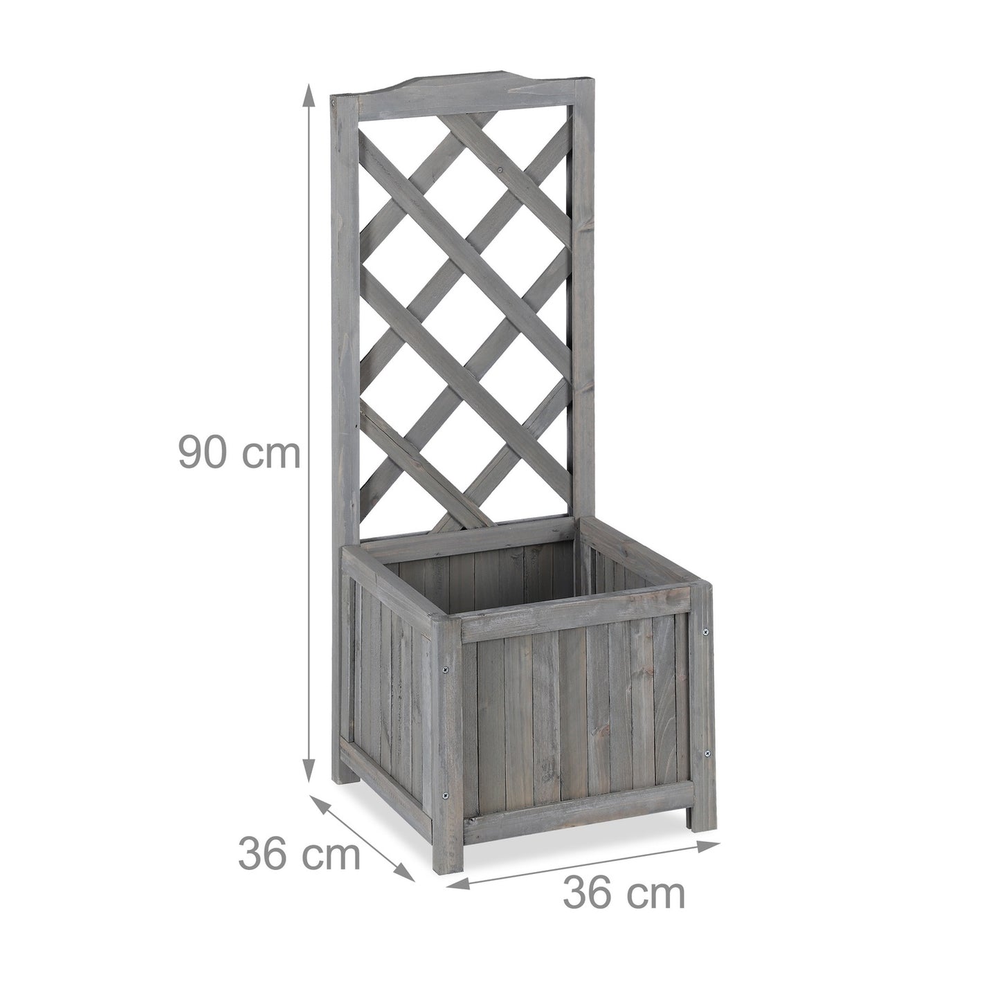 Gray planter box with trellis