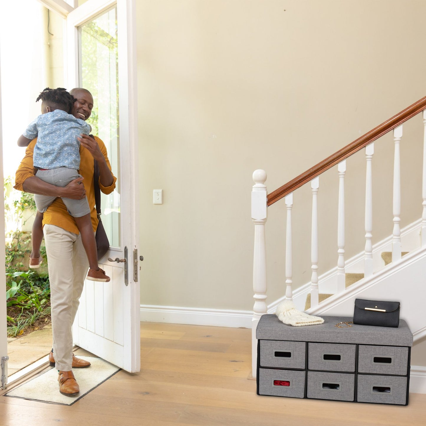 Grey Storage Bench with 6 Drawers