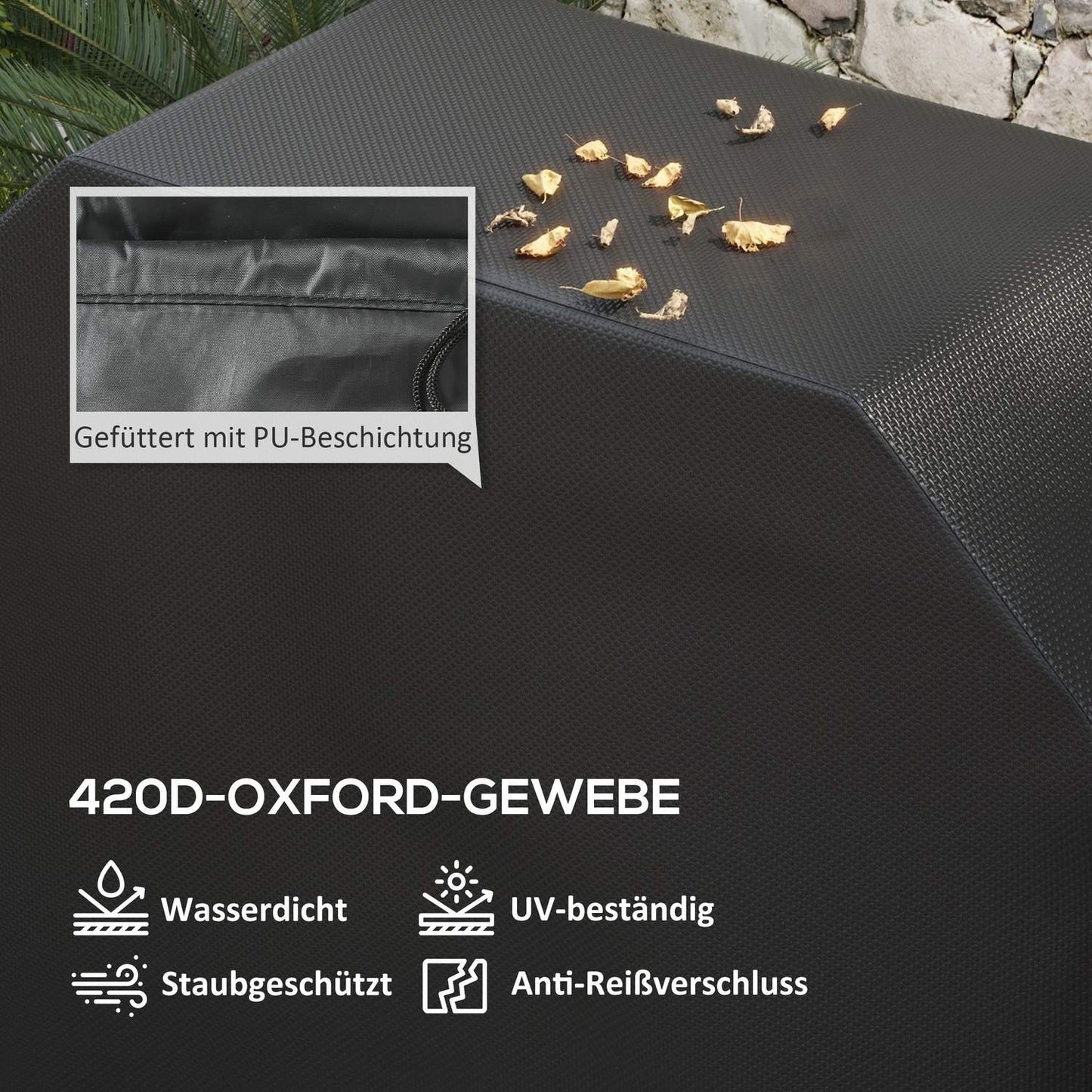 Weatherproof grill cover, Velcro, Oxford, black, 124x61x91 cm