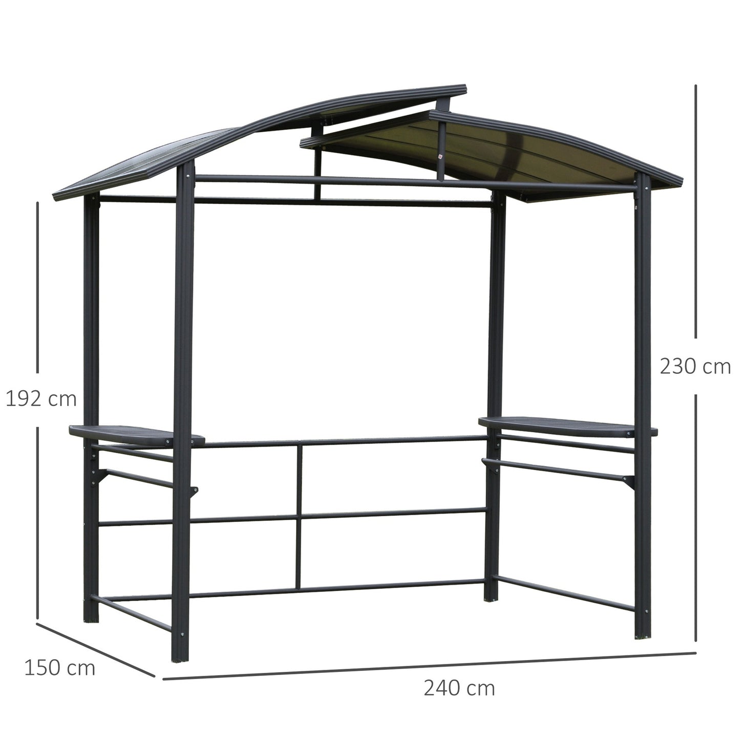Grill pavilion with flame protection, 2 shelves, 240x150cm, grey