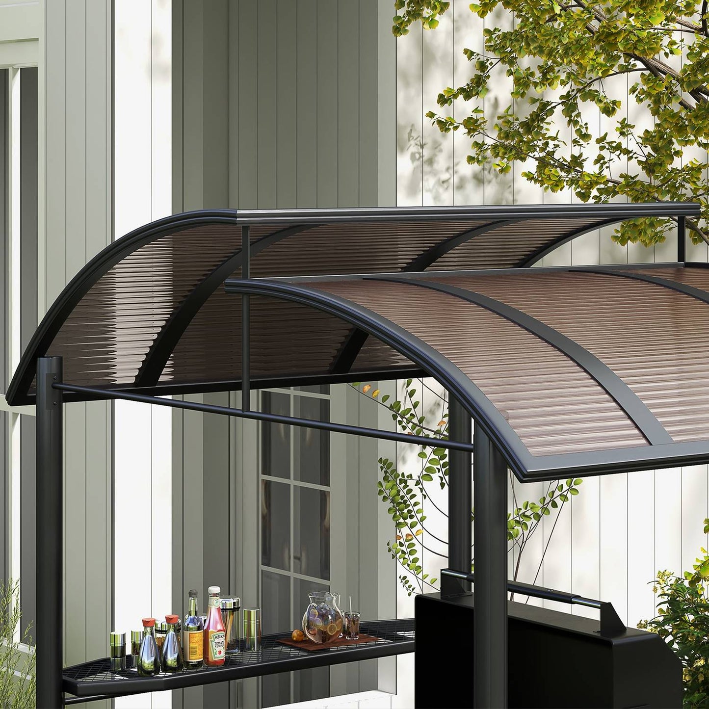 BBQ Pavilion with UV protection & 2 shelves, dark grey