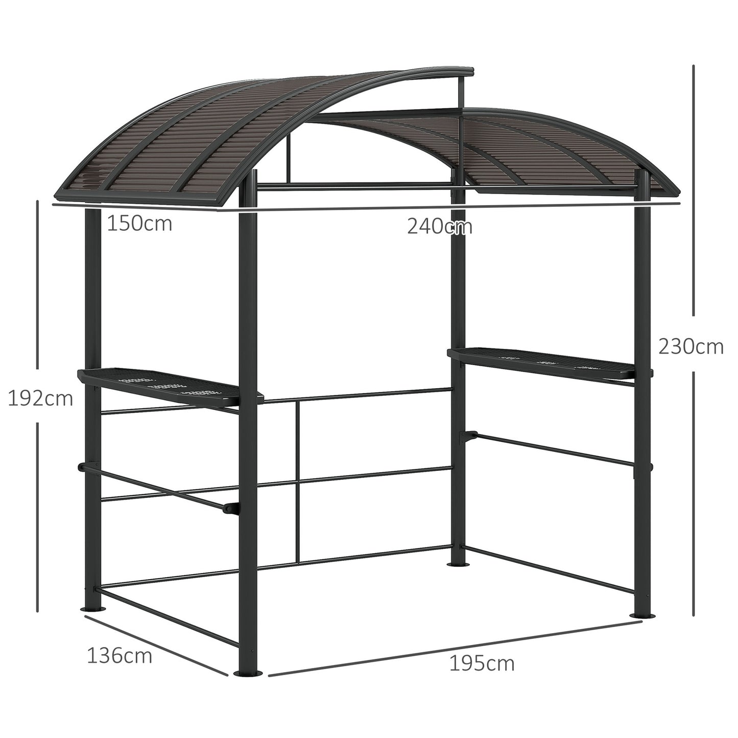 BBQ Pavilion with UV protection & 2 shelves, dark grey