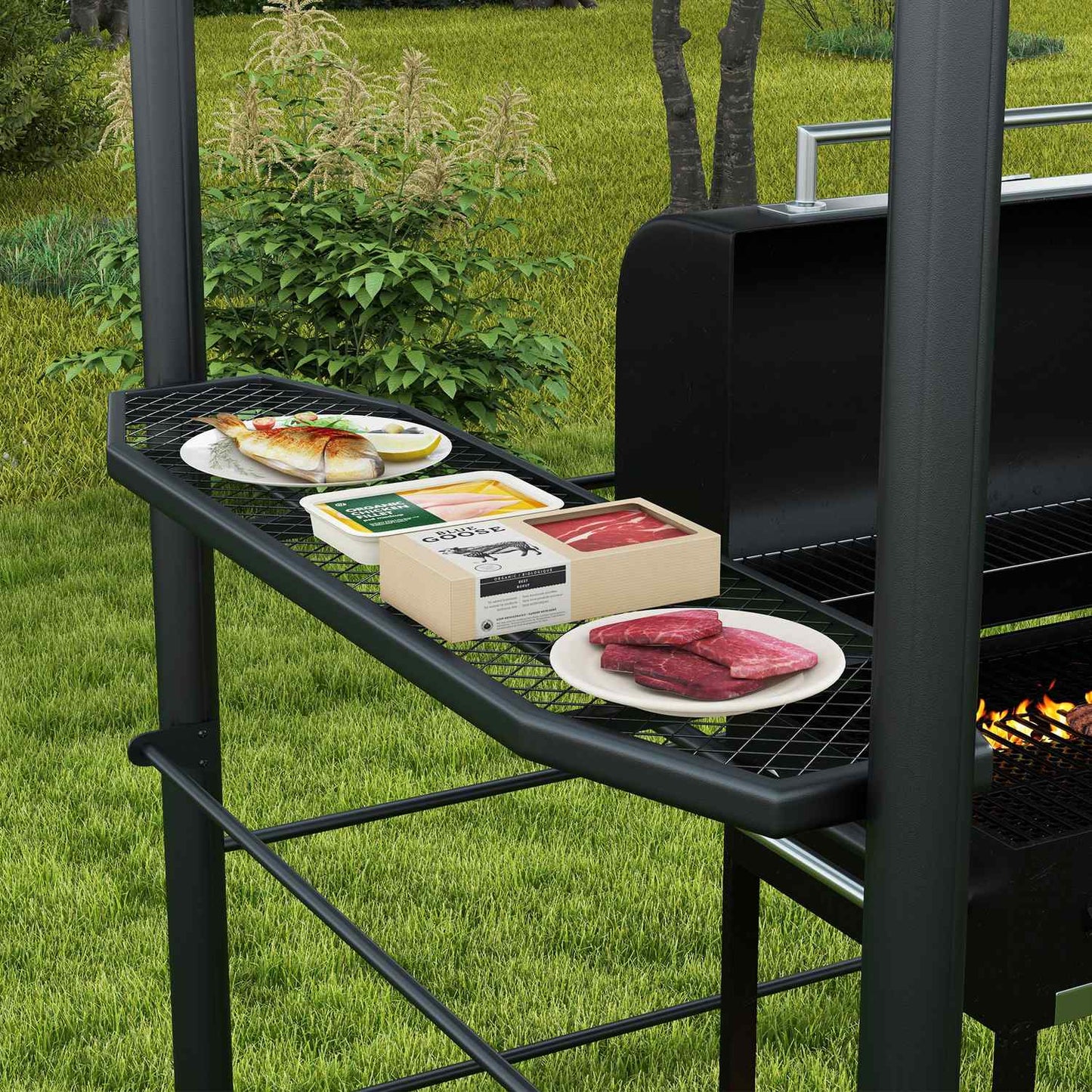 BBQ Pavilion with UV protection & 2 shelves, dark grey