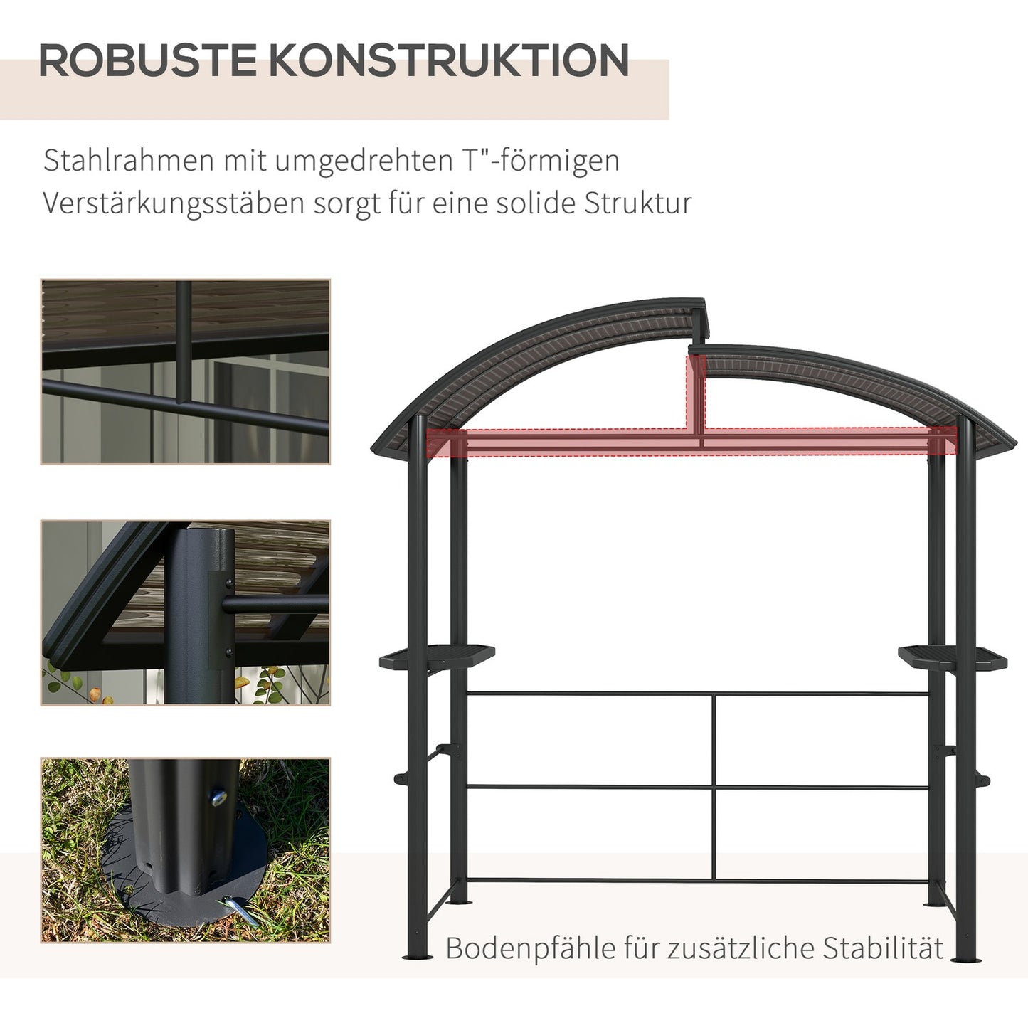 BBQ Pavilion with UV protection & 2 shelves, dark grey