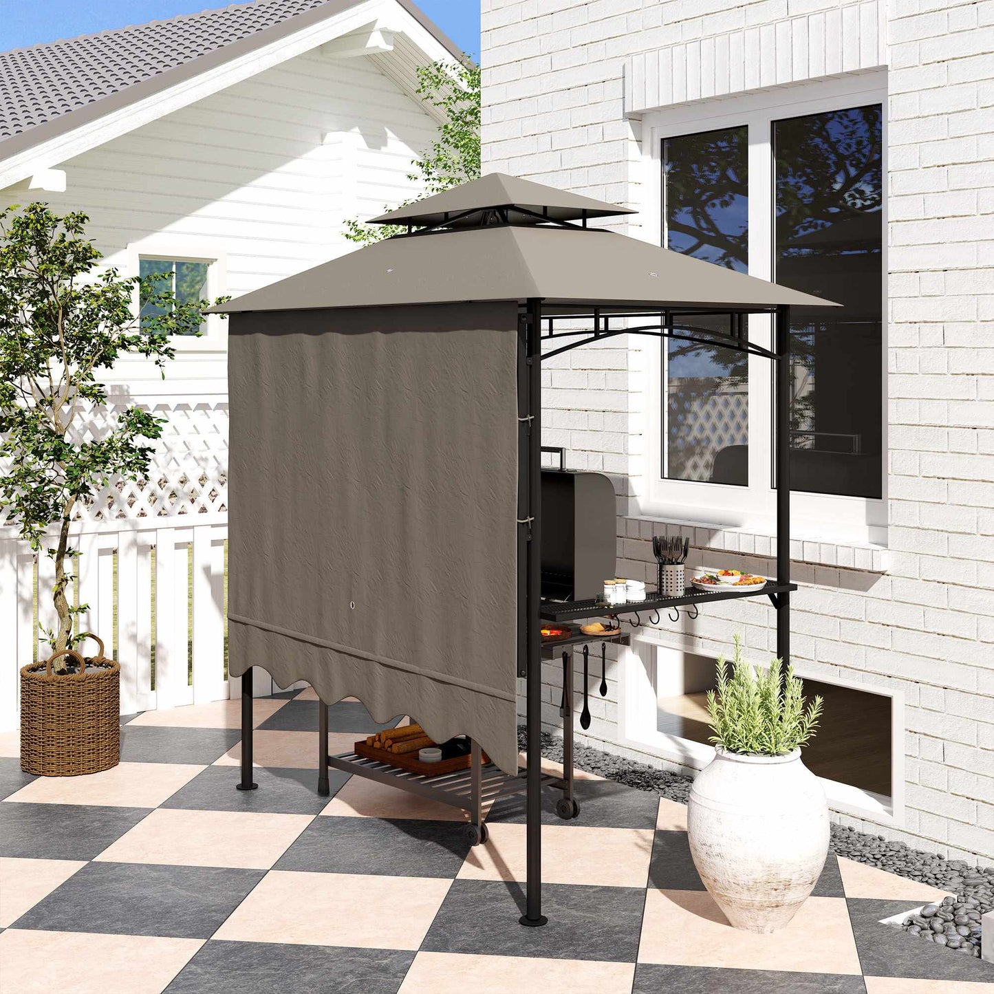 Grill Pavilion with Adjustable Canopy and Shelves