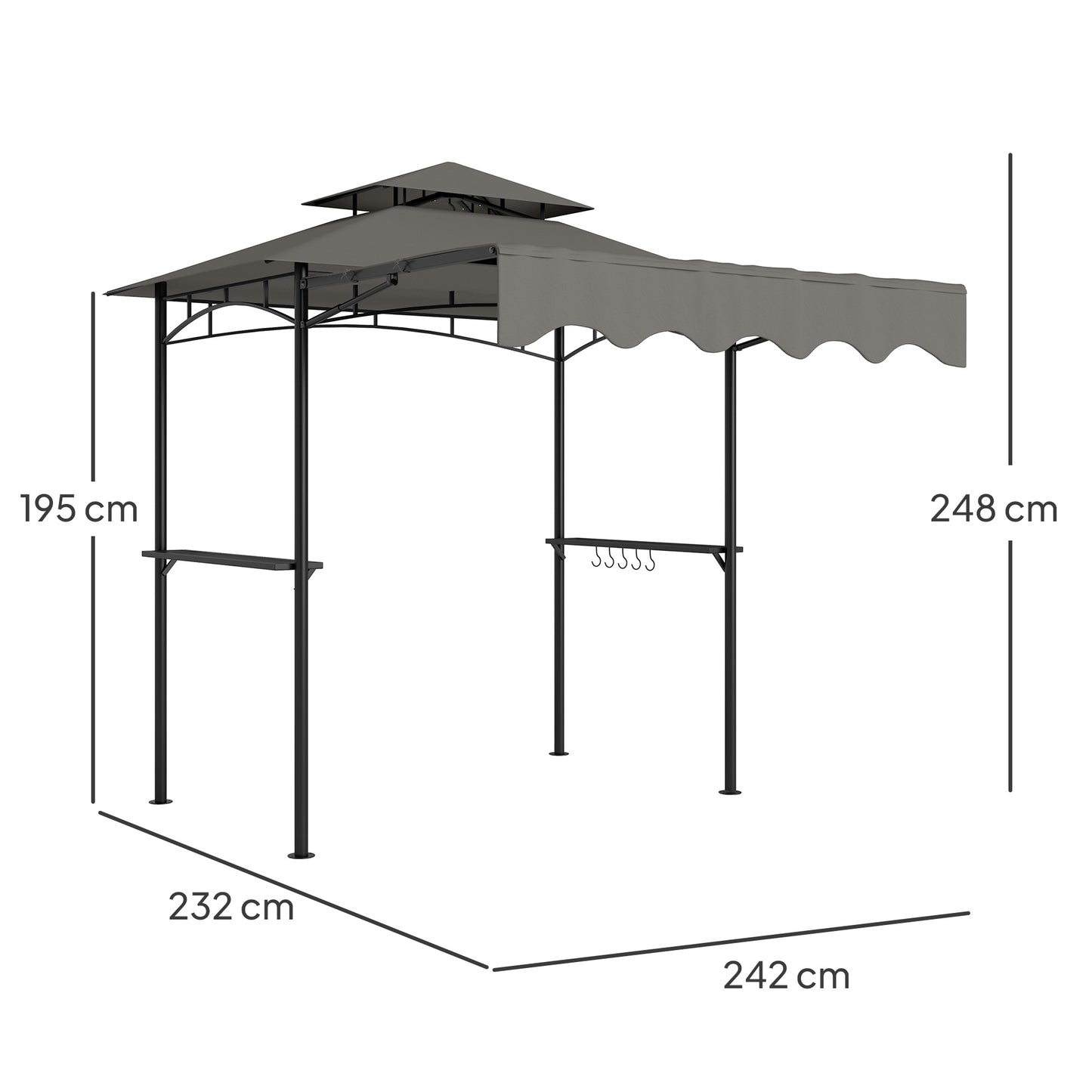 Grill Pavilion with Adjustable Canopy and Shelves
