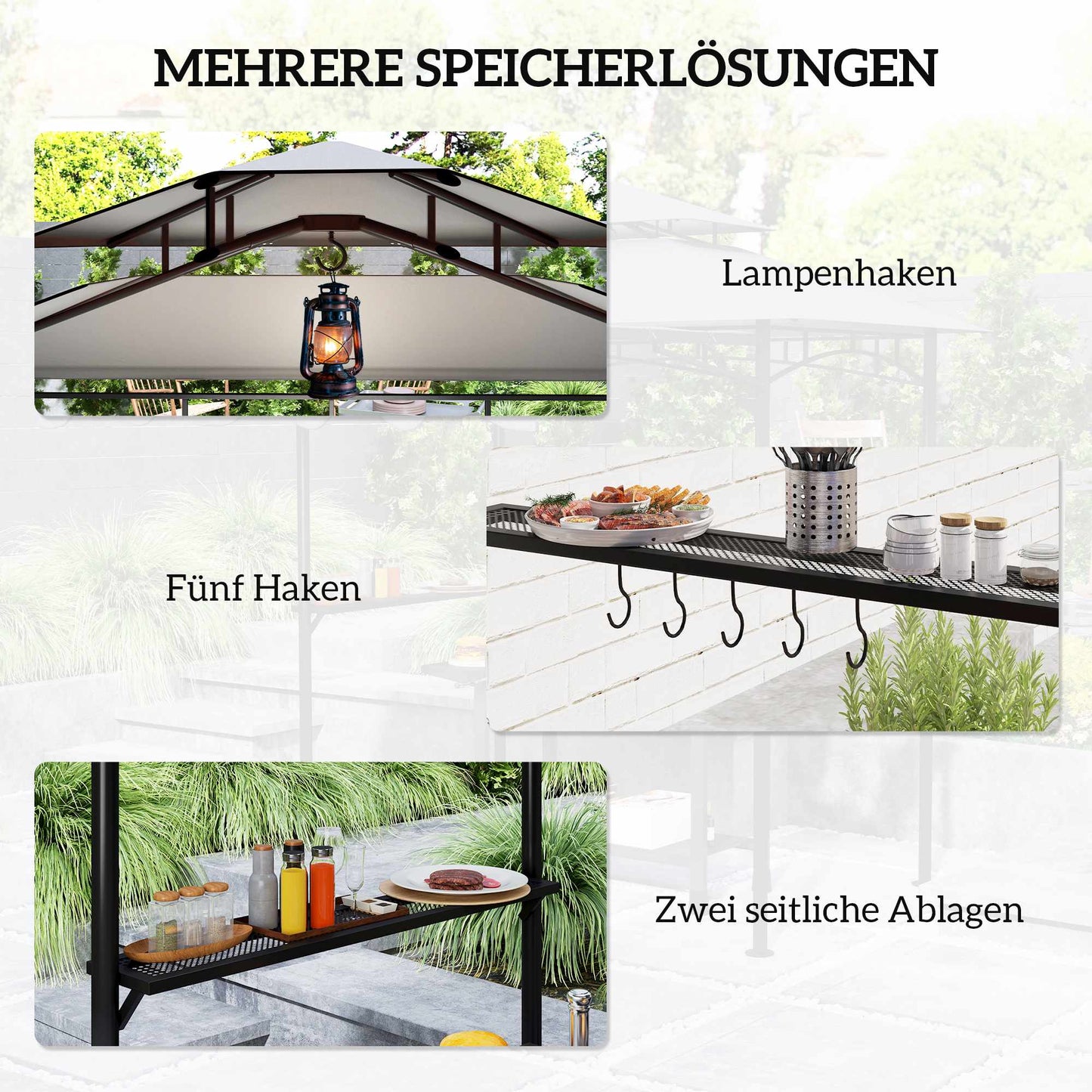 Grill Pavilion with Adjustable Canopy and Shelves