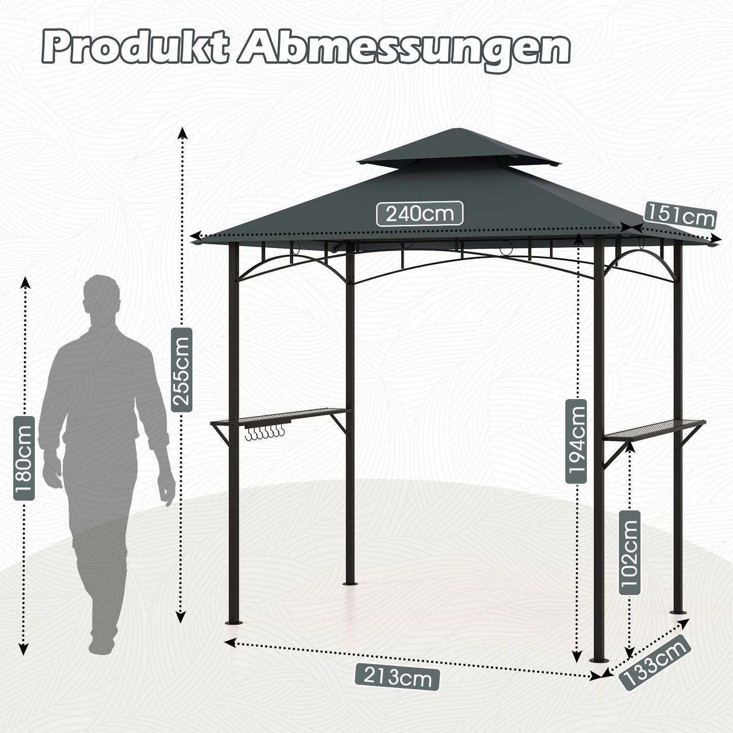 Grill Pavilion with Double Roof & Shelves, 240x151 cm, Gray