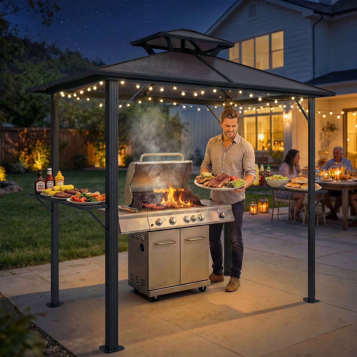 Grill Pavilion with Polycarbonate Roof, Aluminum Frame