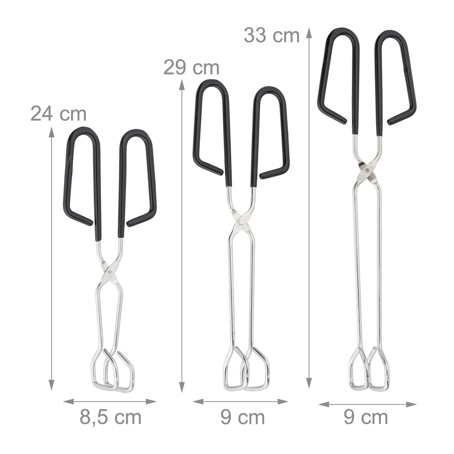 Grill Tongs Set of 3, Stainless Steel with Rubber Handle
