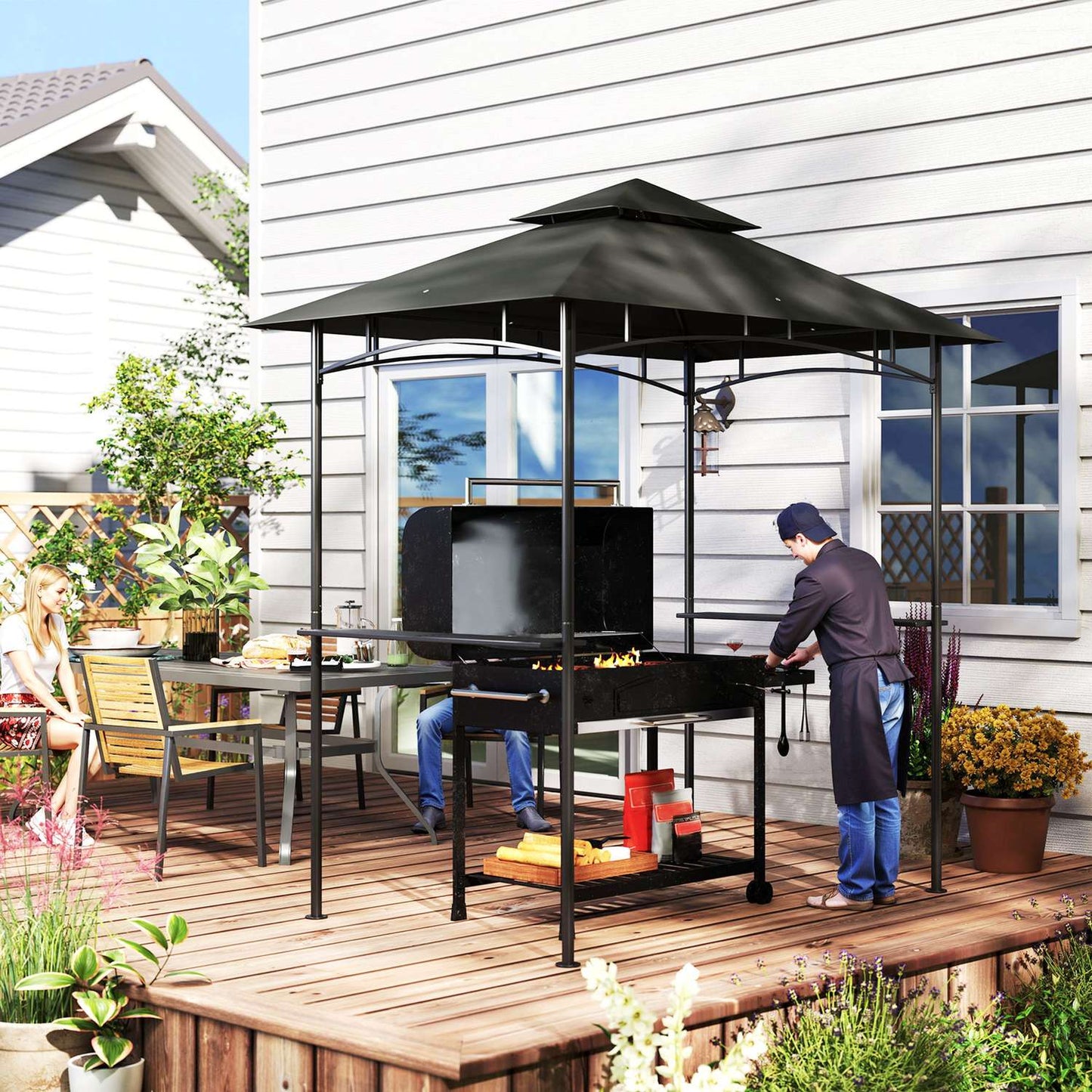 Grill pavilion with LED, water-repellent, UV protection