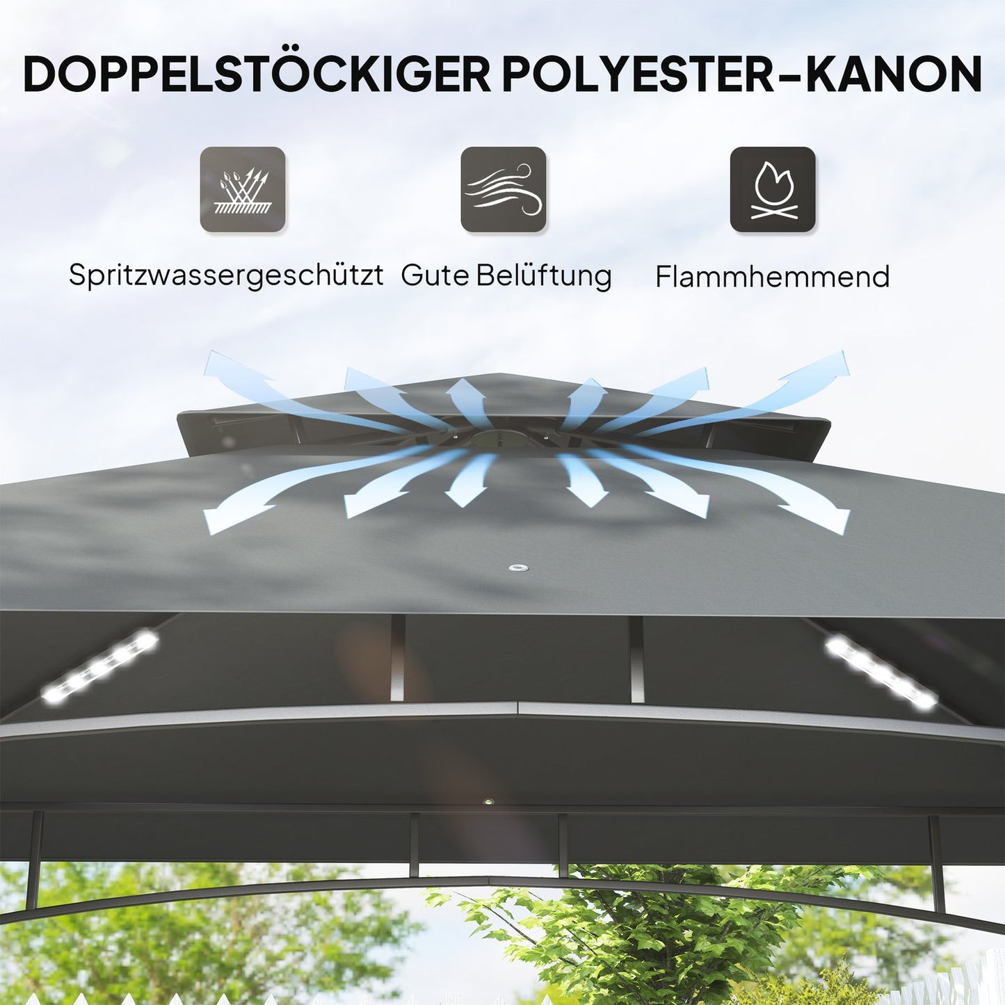 Grill pavilion with LED, water-repellent, UV protection