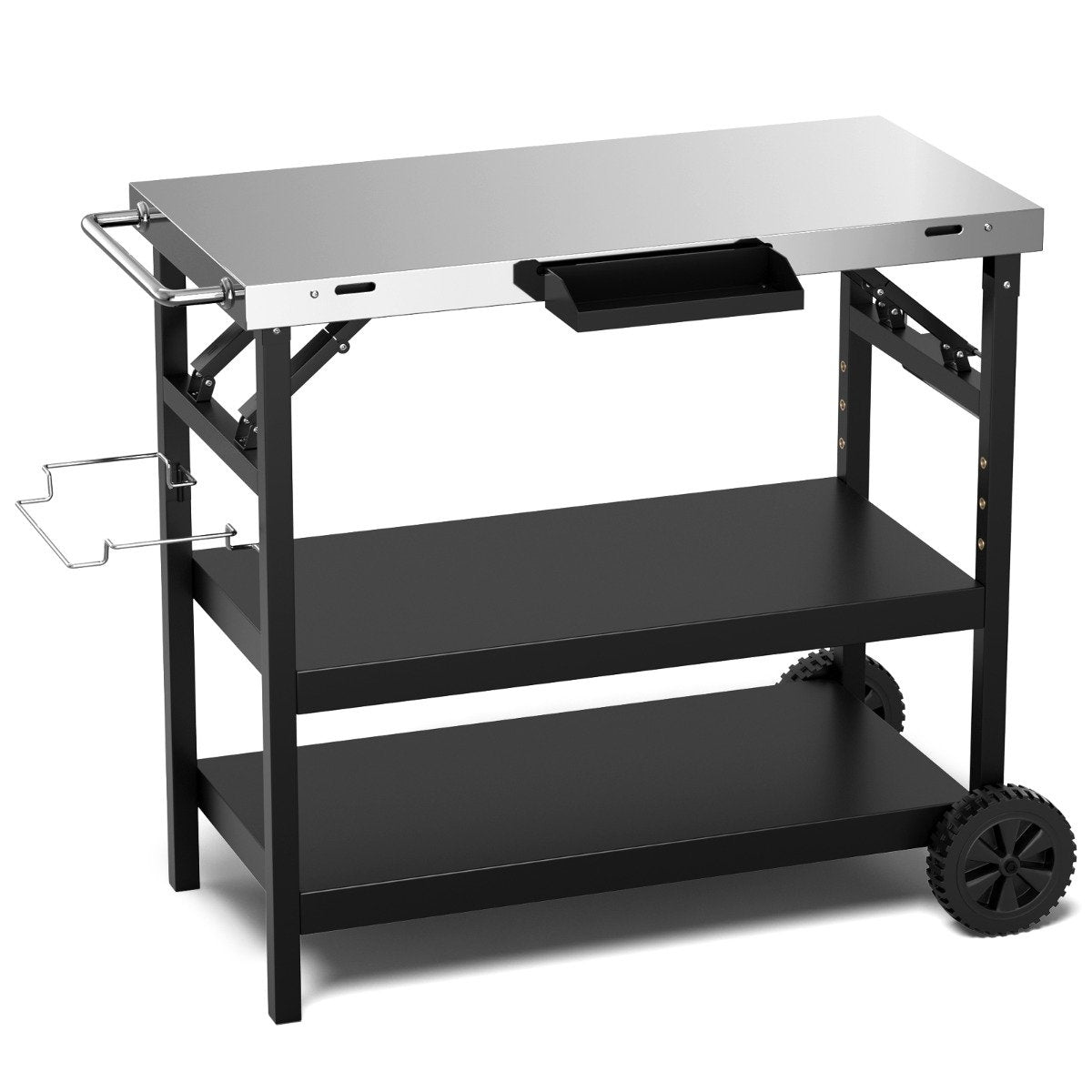 Grill table with 3 shelves & mobile phone stand & spice rack & towel holder serving cart