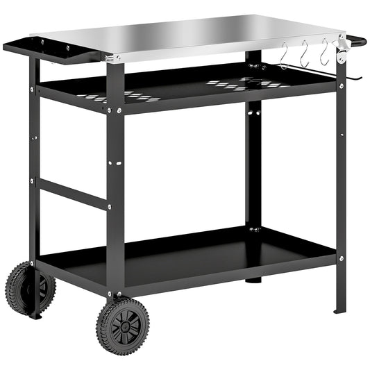 Adjustable 3-tier outdoor barbecue cart with wheels