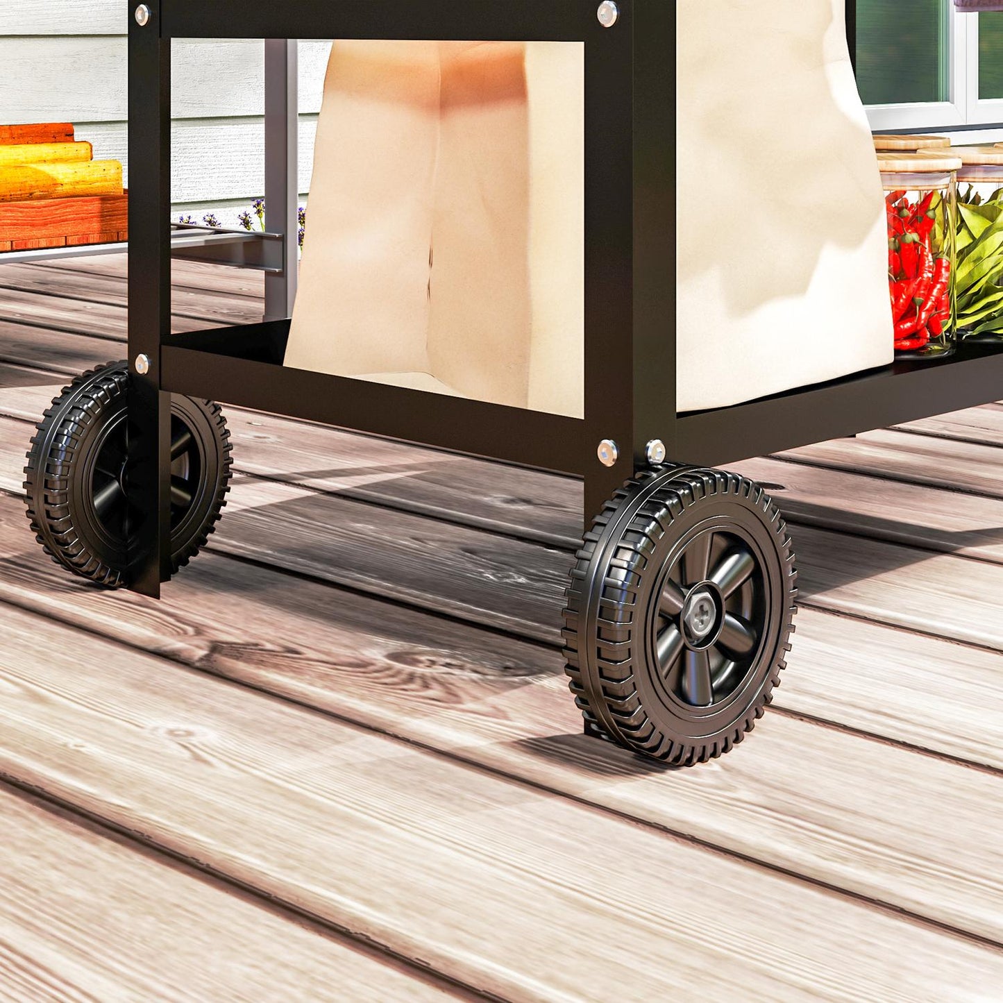 Adjustable 3-tier outdoor barbecue cart with wheels