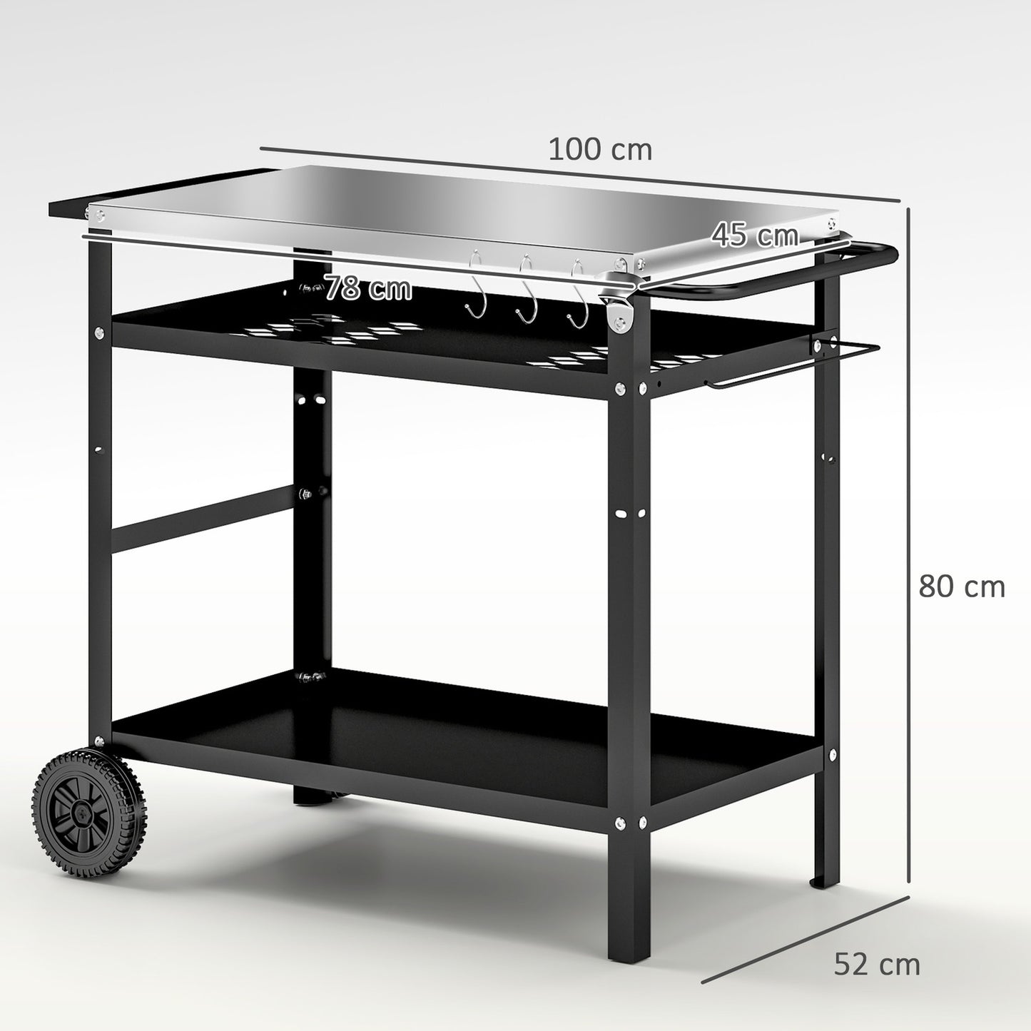 Adjustable 3-tier outdoor barbecue cart with wheels