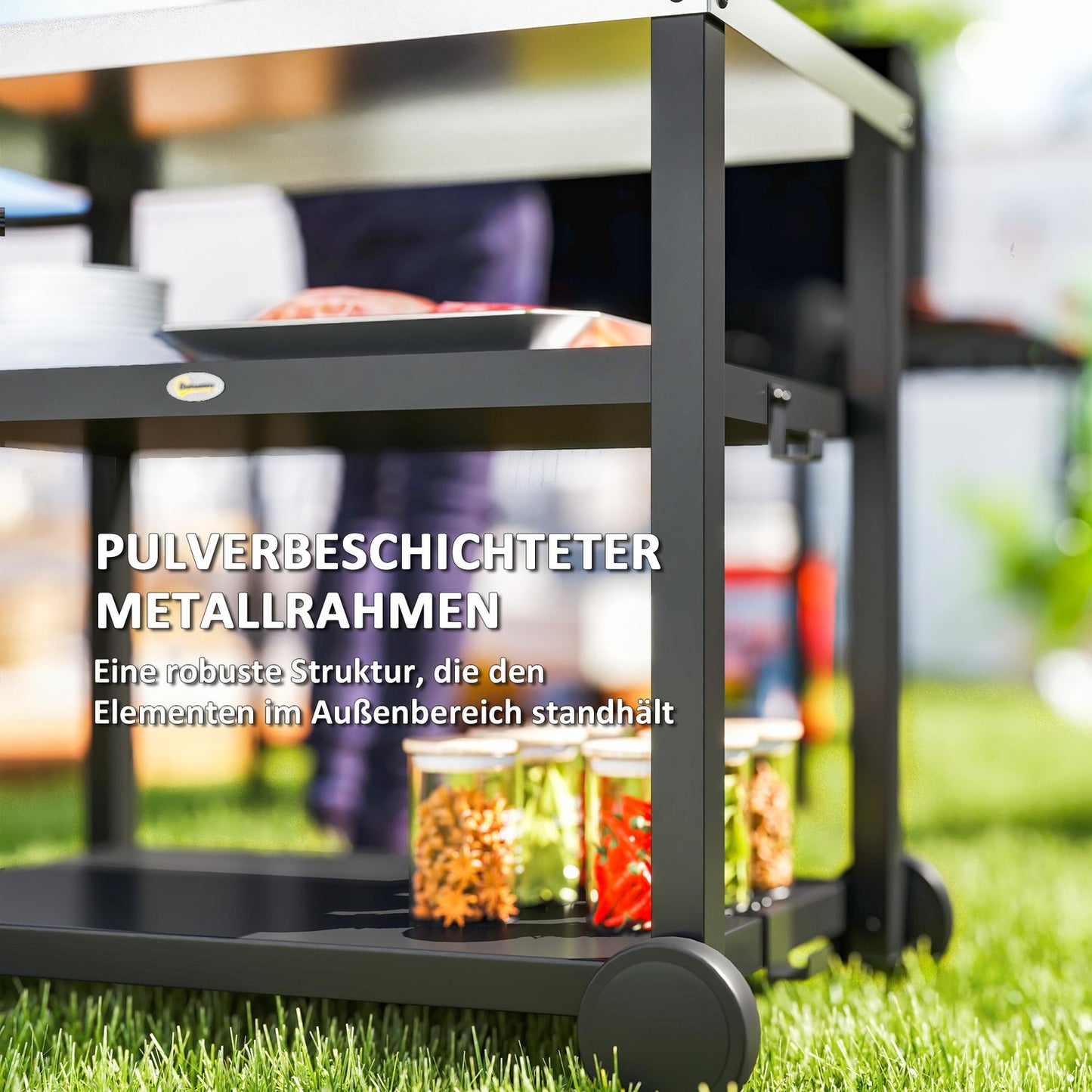 Charcoal grill cart - 3-tier, stainless steel, 102x50x81 cm