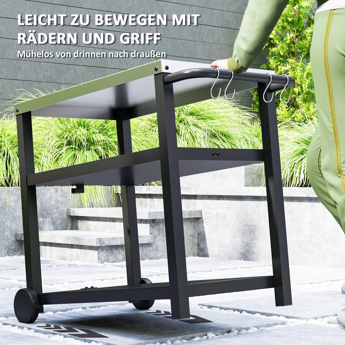 Charcoal grill cart - 3-tier, stainless steel, 102x50x81 cm