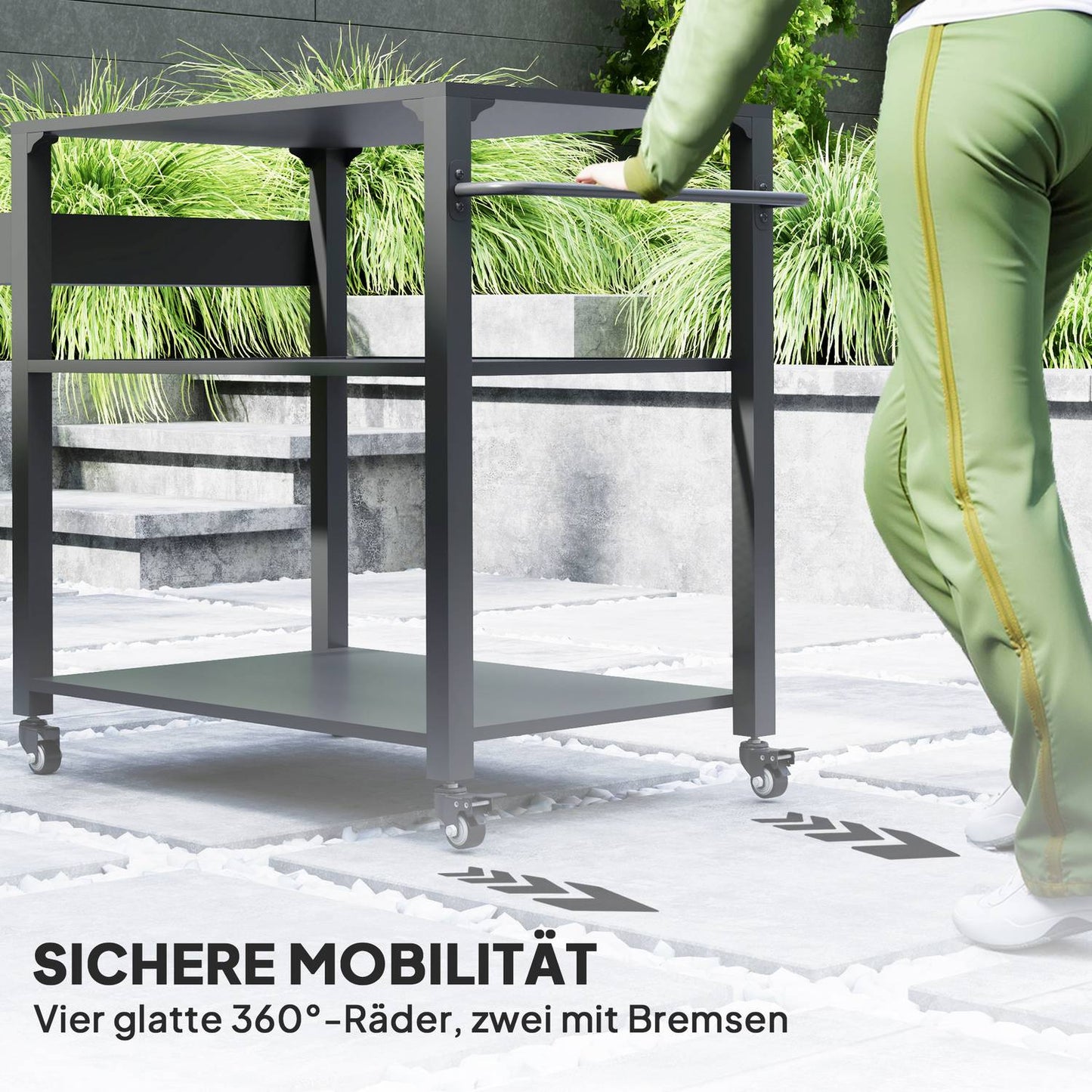 3-tier stainless steel barbecue trolley with wheels, 105x50x79cm