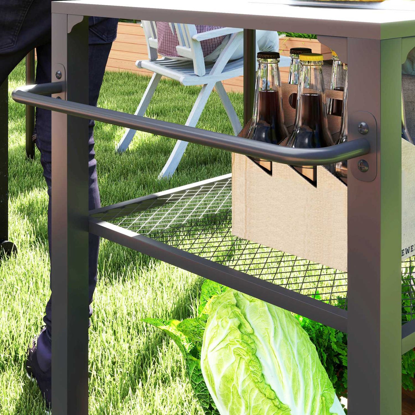 3-tier stainless steel barbecue trolley with wheels, 105x50x79cm