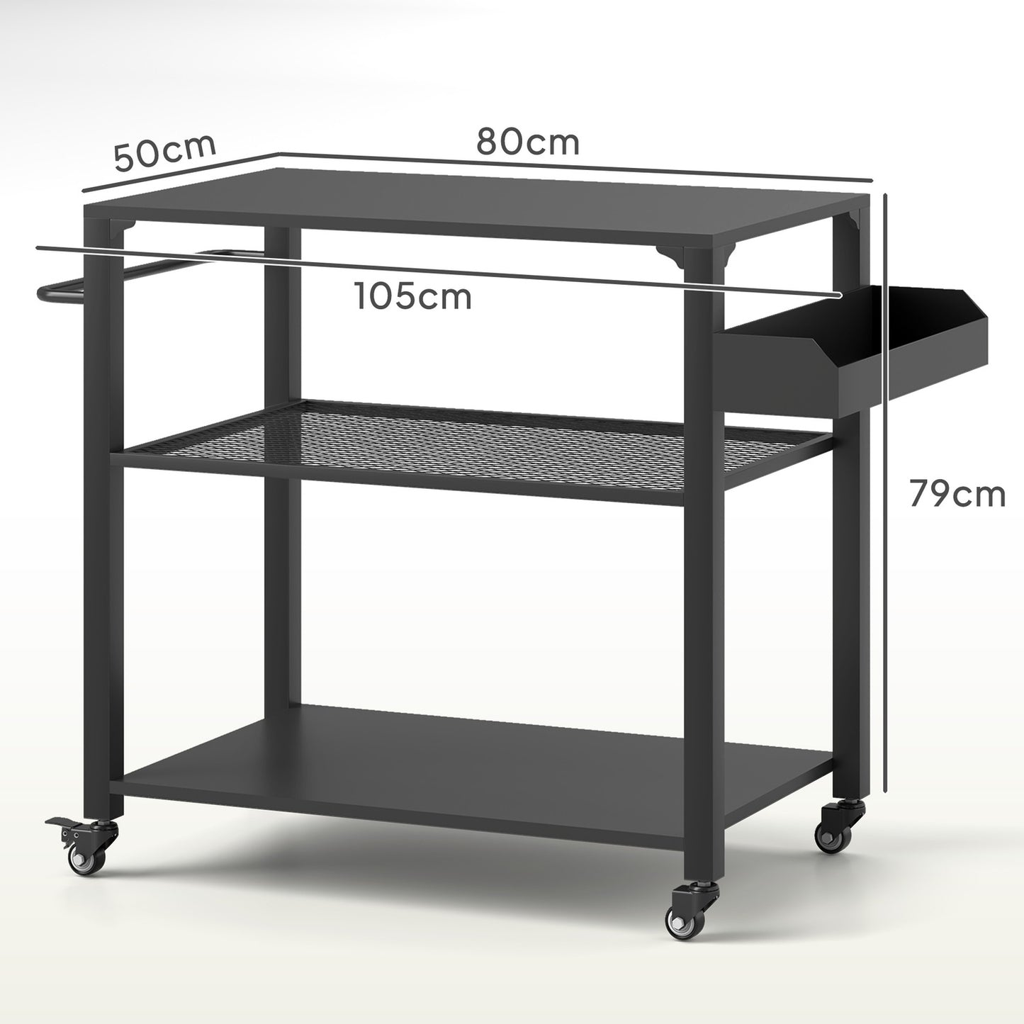 3-tier stainless steel barbecue trolley with wheels, 105x50x79cm