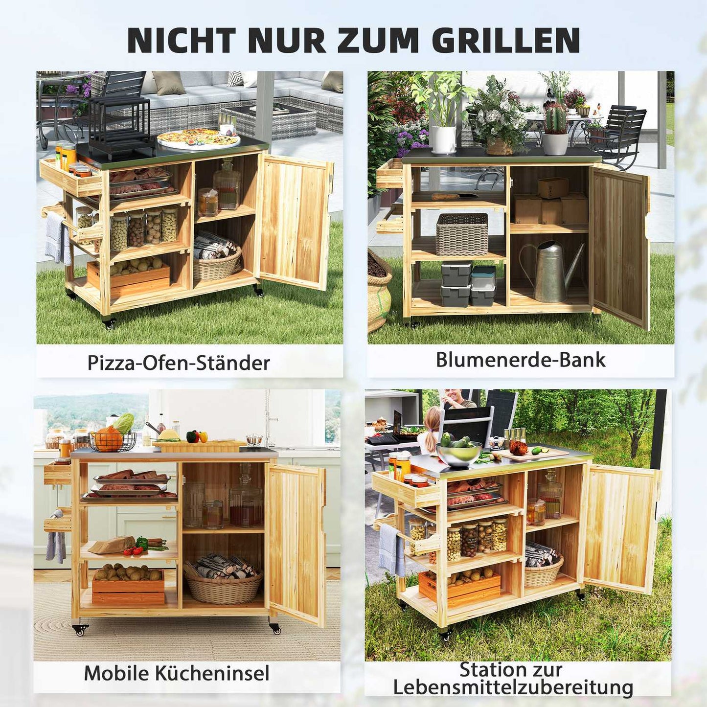 Outdoor charcoal grill trailer - 6-tier wooden grill table