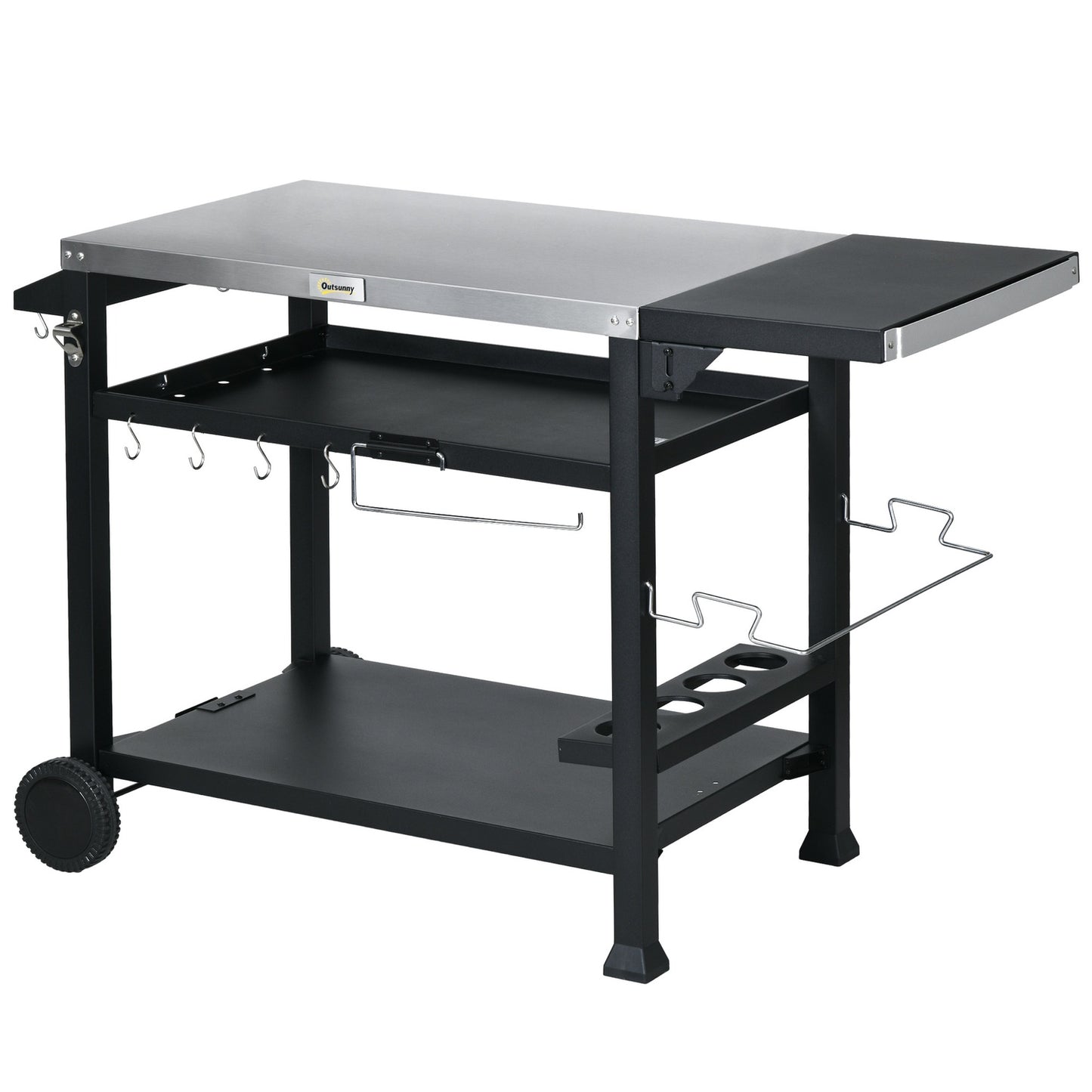 Barbecue cart with folding side table and wheels