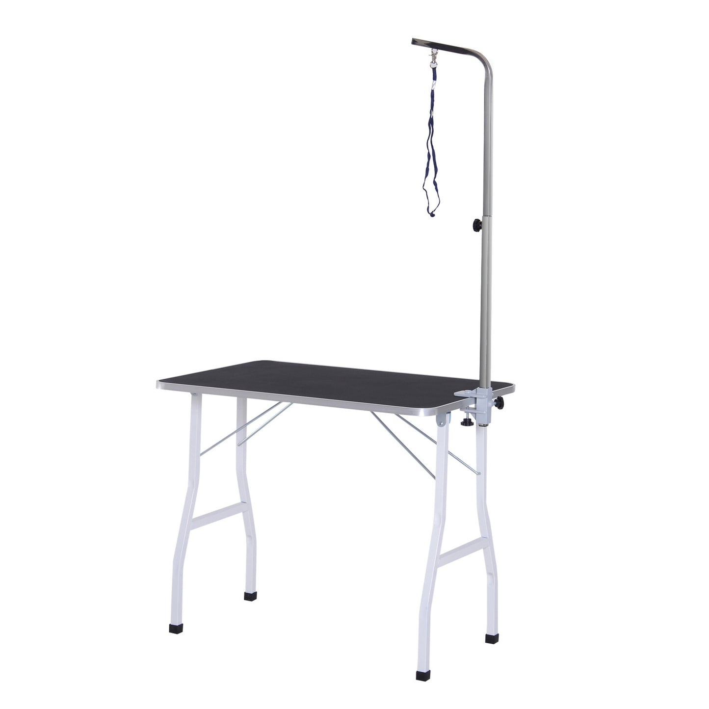 Adjustable dog grooming table with slings for bathing