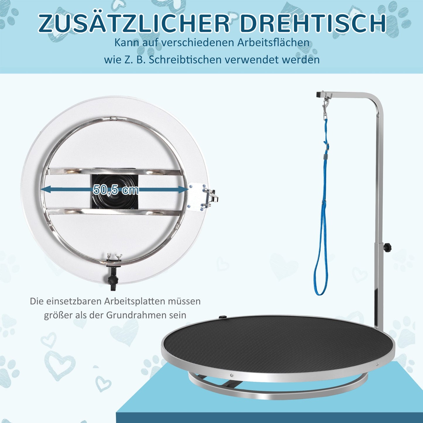 Trim table – Rotating, non-slip surface, adjustable arm