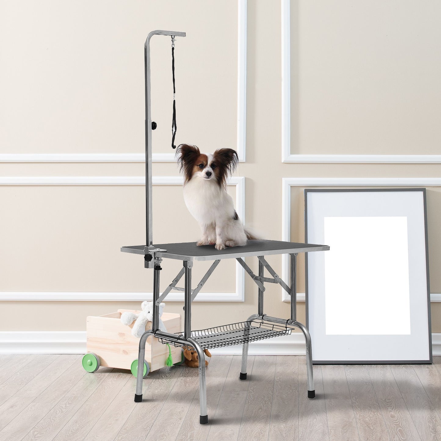 Folding changing table in stainless steel, adjustable height