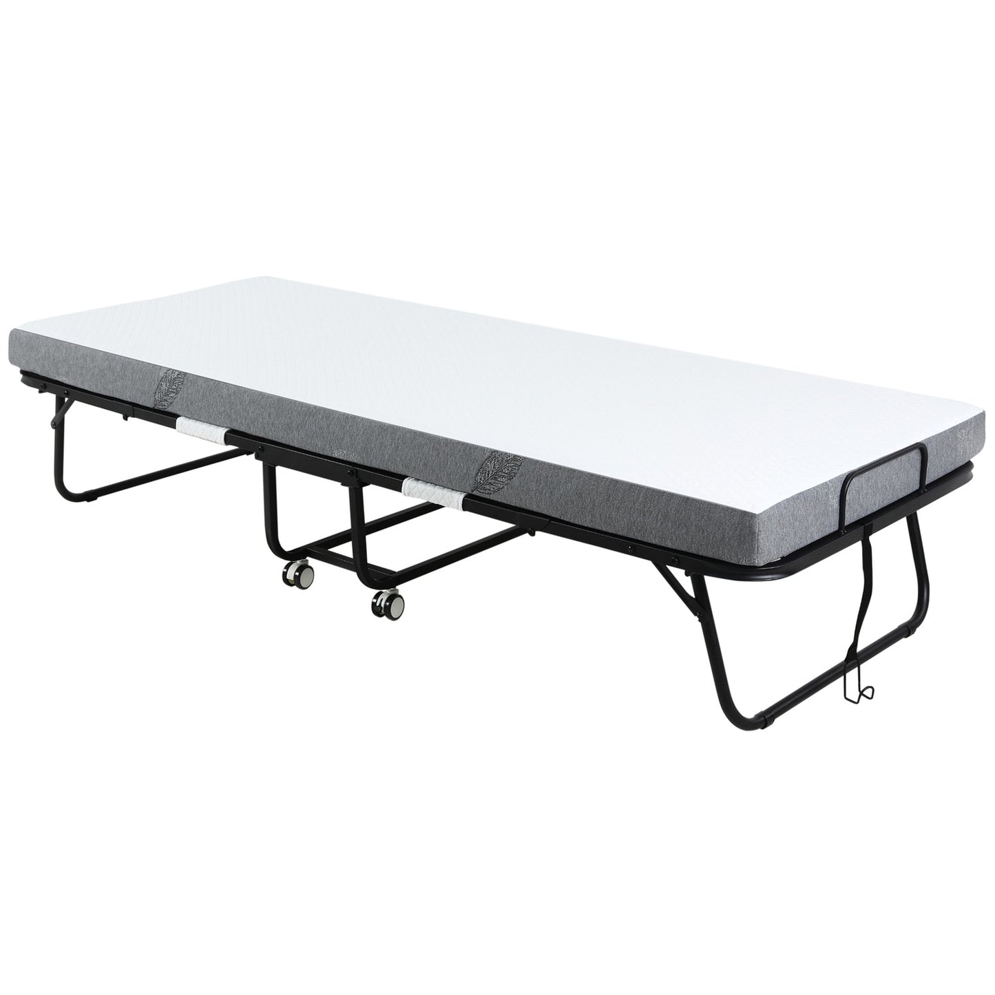 Folding guest bed with wheels, steel frame, 200x75x42.5cm