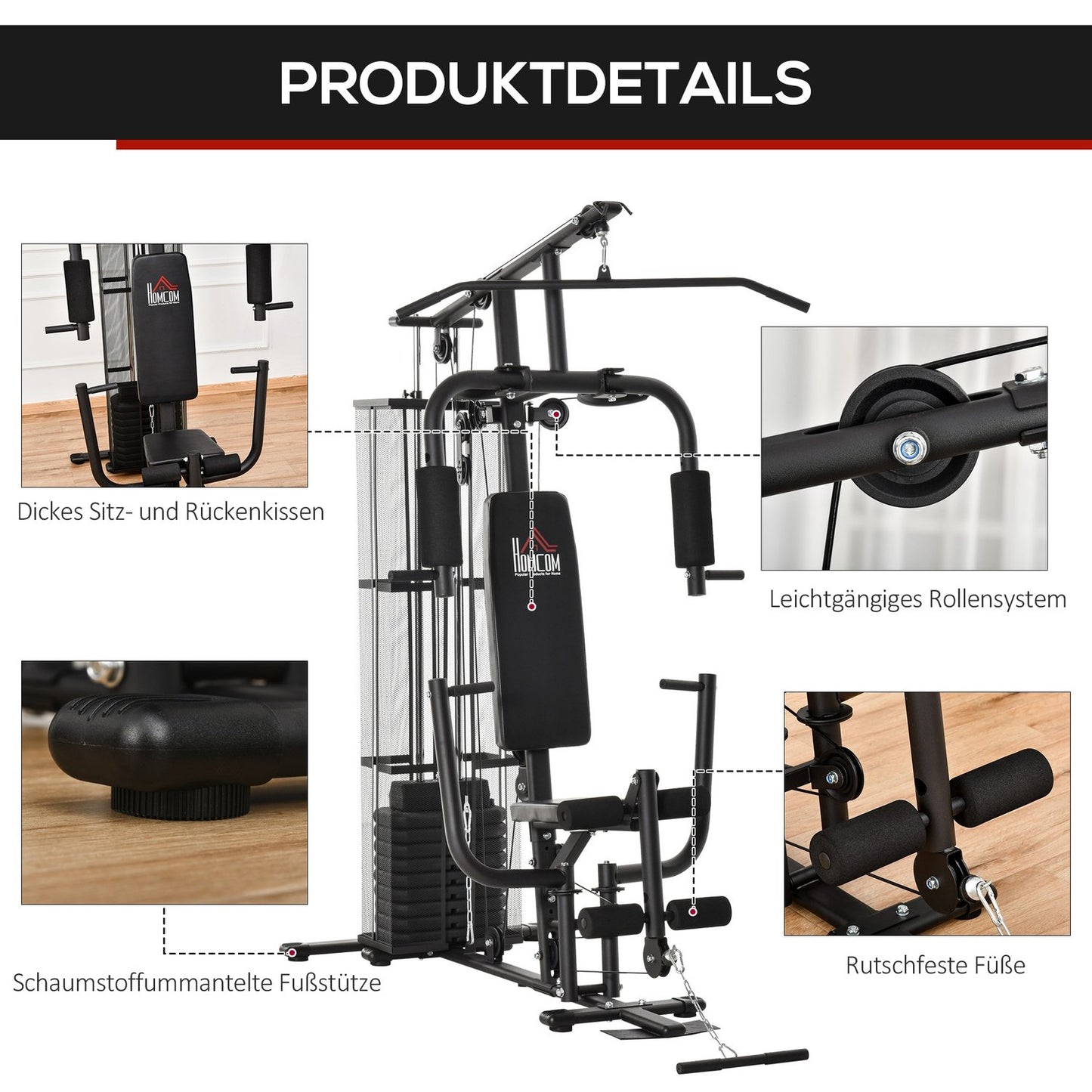 Multigym Fitness Station with Weights & Leg Curl, Black