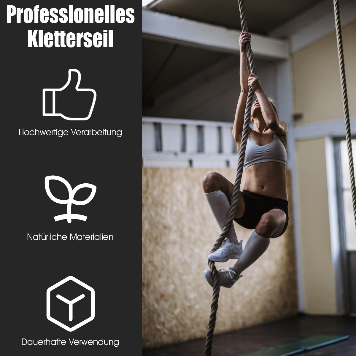Gym climbing rope exercise rope with rubber handles sports rope made of jute rope training rope yellow 3 m/4.5 m/6 m/9 m-3 m