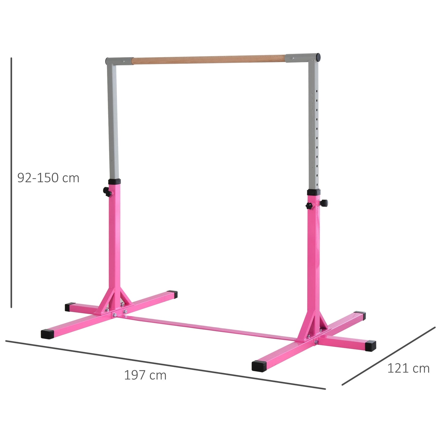 Gymnastics high bar, height adjustable, pink steel bars