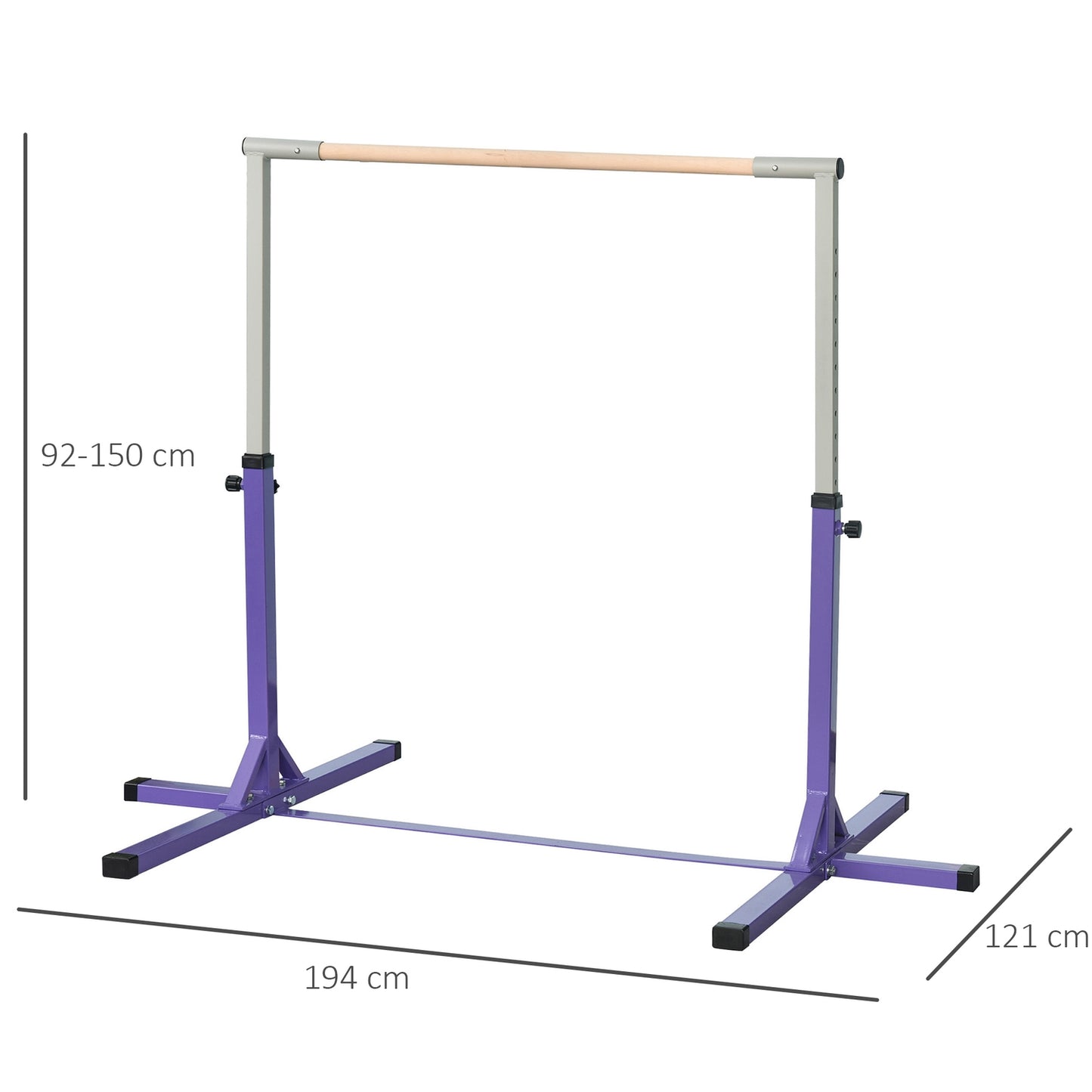 Adjustable gymnastic bar, 13 levels, steel & wood, 75 kg Capacity