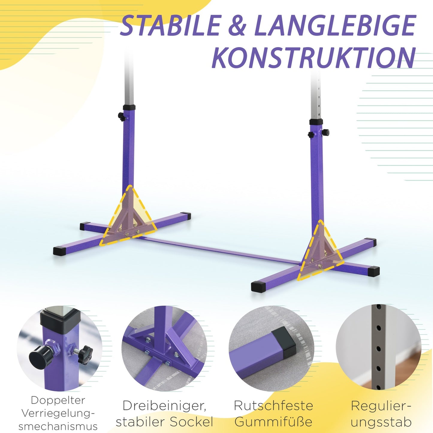 Adjustable gymnastic bar, 13 levels, steel & wood, 75 kg Capacity